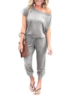 Women's Light Grey Summer Dressy Outfits Off The Shoulder Imported Romper